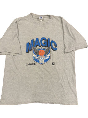 Vintage Orlando Magic NBA Logo 7 Graphic T-Shirt Mens Large Gray Heather 90s USA